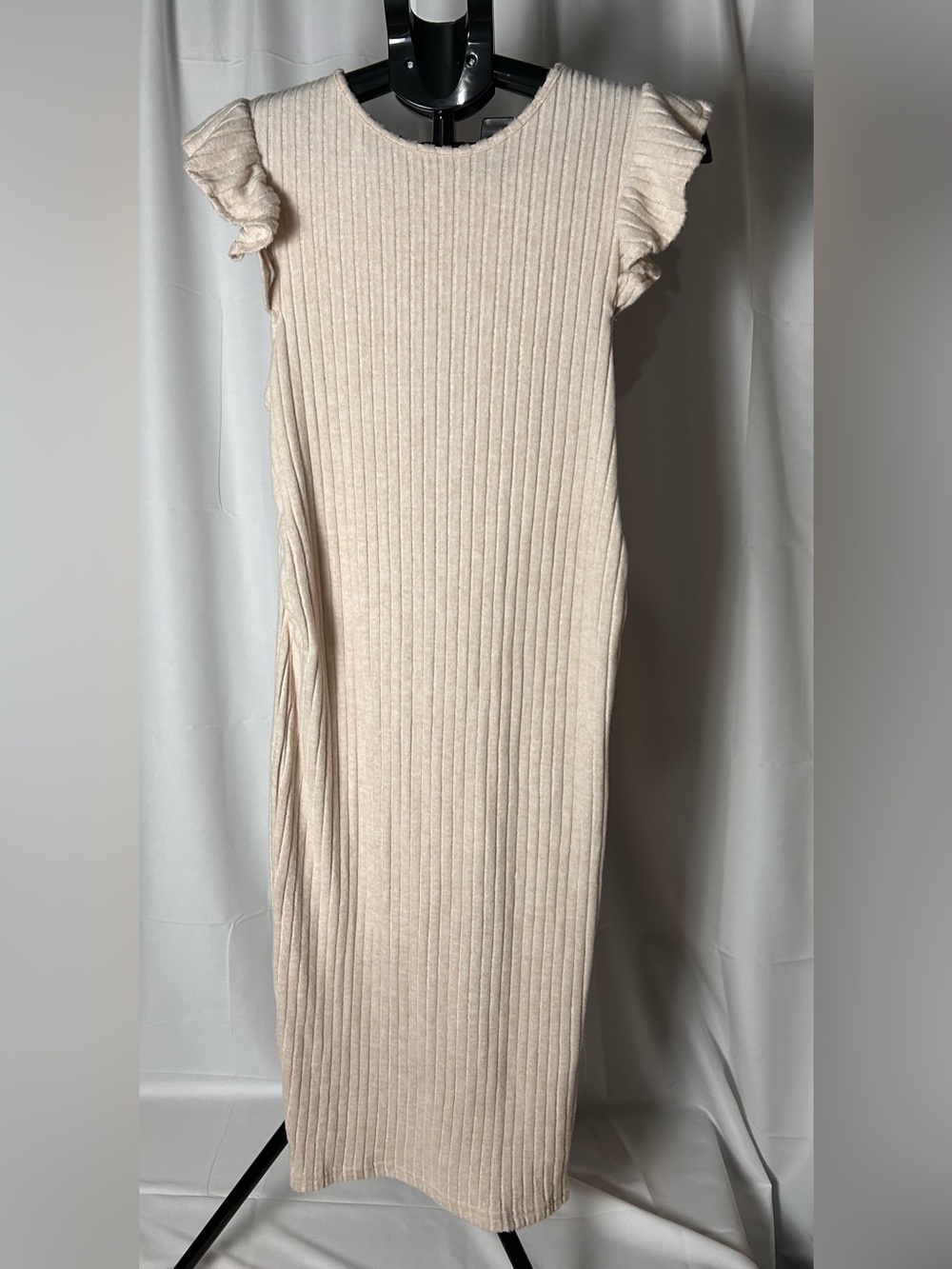 Ribbed Knit Midi Dress in Soft Beige